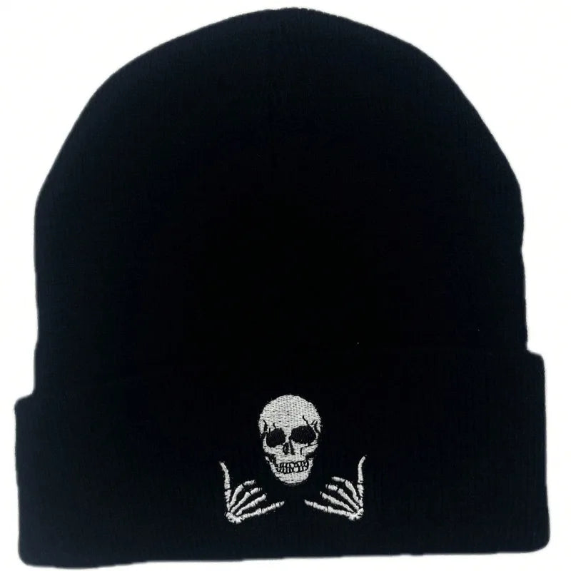 Unisex Winter Warm Skull Embroidery Knit Beanie Hat