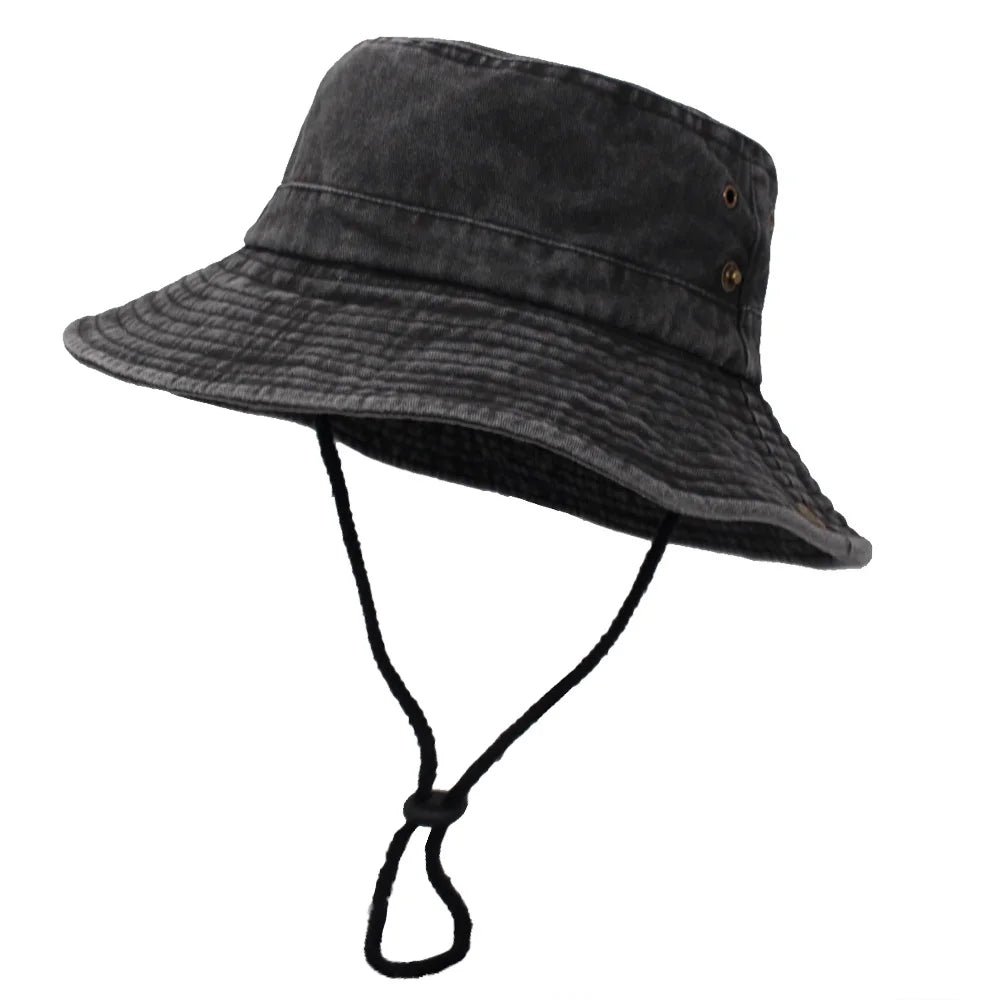 Wide Brim Bucket Hat For Men And Women Washed Solid Cotton