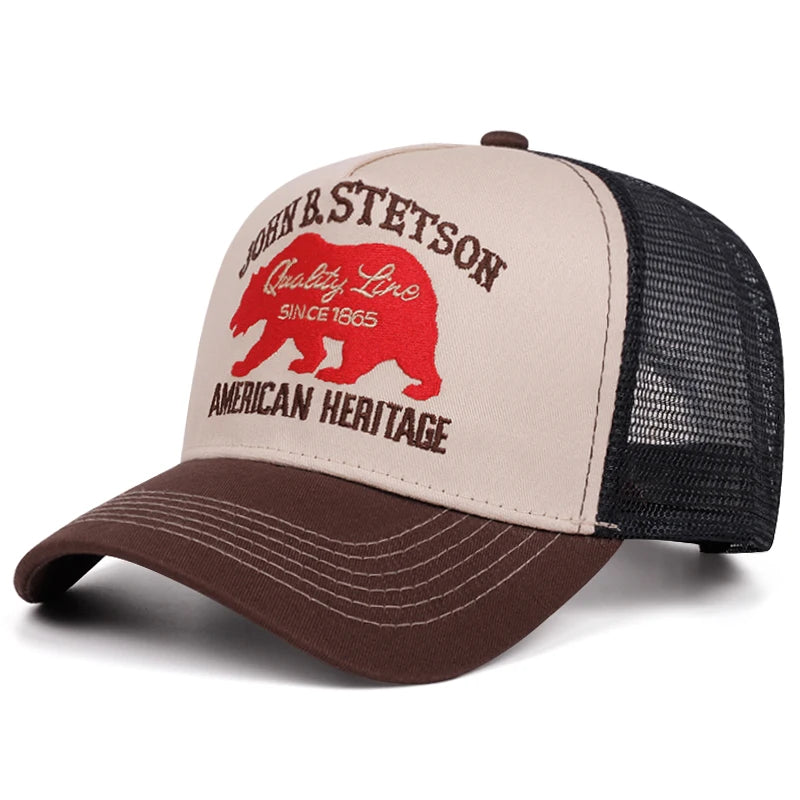 Net Hat Stetson Red Bear Embroidery Outdoor Sports Sunshade Hat Popular Hip Hop Hat Daily Leisure Baseball Hat