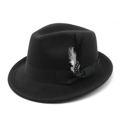 Men's Fedora Hat Felt Feather Decor Western Style Soft Brim Gentleman