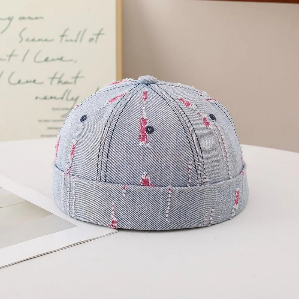 Broken Denim Docker Cap Adjustable Frayed Edges