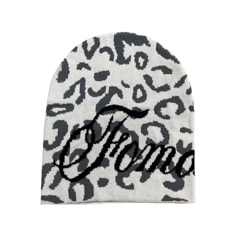 Leopard Print Knitted Hat Spring New Retro High Street Style Y2K