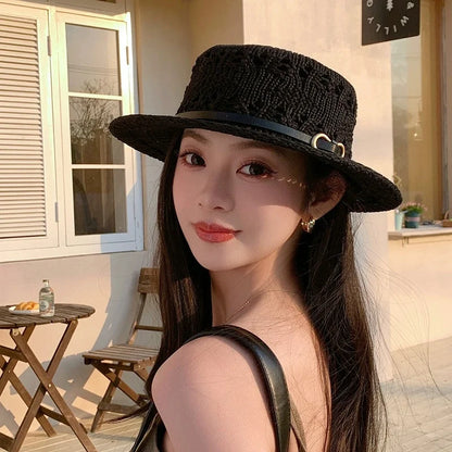 New Flat Top Sun Hat 2026 Delicate Weaving Straw Hat