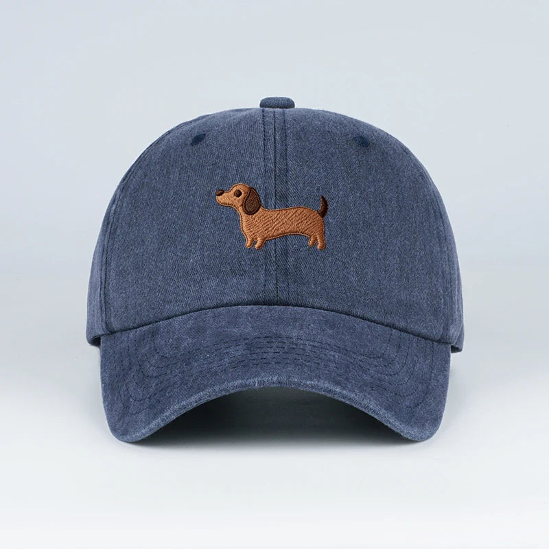 Multi Color Washed Dachshund Embroidered Baseball Cap Adjustable Casual Dad Hat Daily Wear Street Style