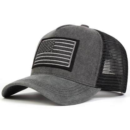 Unisex American Flag Embroidery Washed Baseball Net Caps