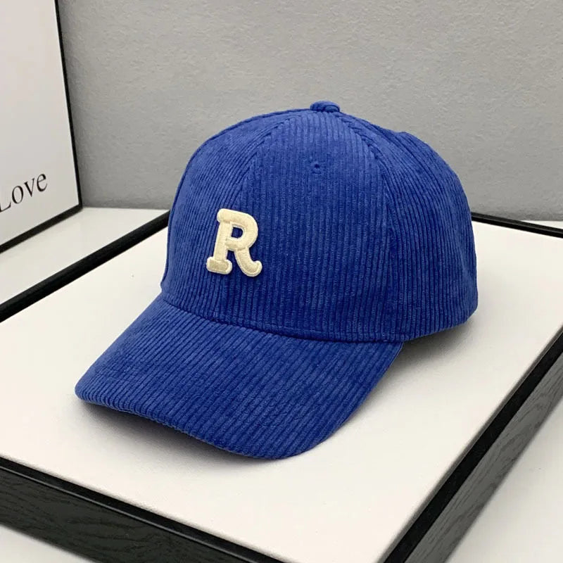 Fashion Corduroy Baseball Cap Ladies Letter R Women