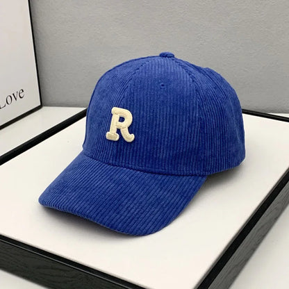 Fashion Corduroy Baseball Cap Ladies Letter R Women