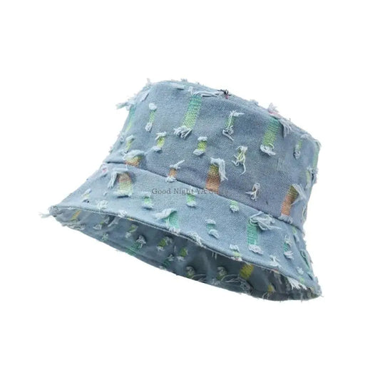 Ripped Casual Bucket Hat Foldable Design Adult Summer Fisherman Hat