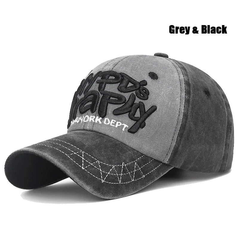 New Fashion Unisex Three-Dimensional Letter Embroidery Design Washed Distressed Craft Cotton Baseball Cap