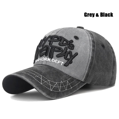 New Fashion Unisex Three-Dimensional Letter Embroidery Design Washed Distressed Craft Cotton Baseball Cap
