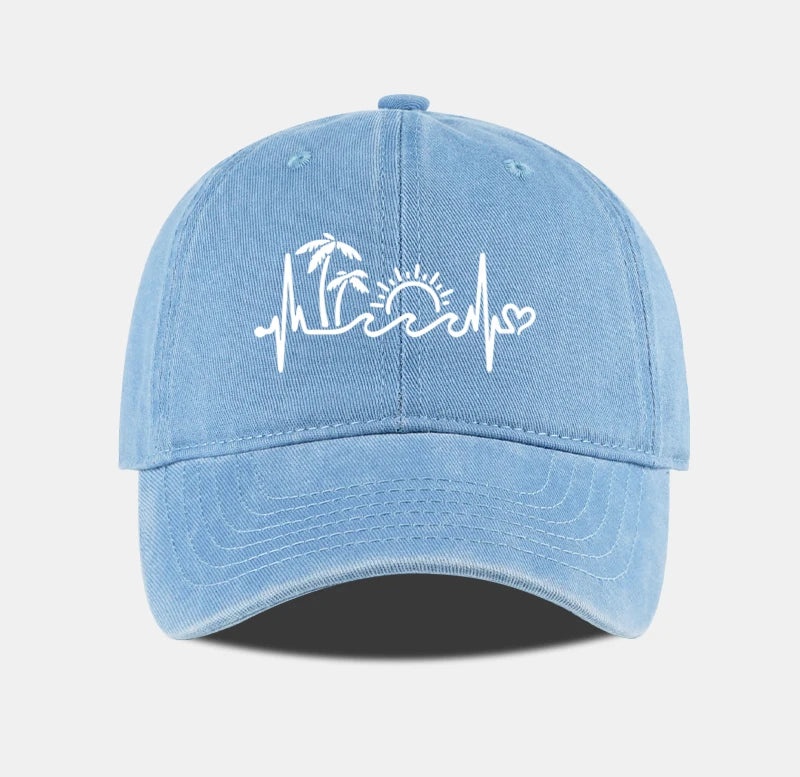 Vintage Washed Palm Tree Sunset Graphic Baseball Cap Adjustable Casual Hat For Daily Travel Beach