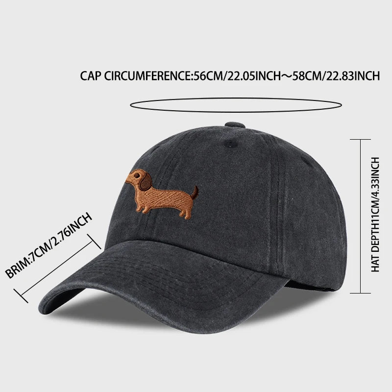 Multi Color Washed Dachshund Embroidered Baseball Cap Adjustable Casual Dad Hat Daily Wear Street Style