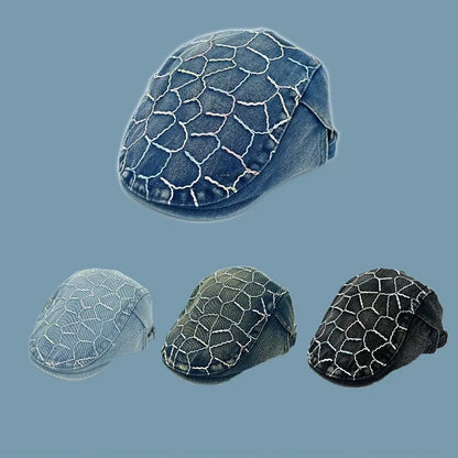 Embroidery Denim Ivy Cap Men Adjustable Buckle Flat Beret Hat