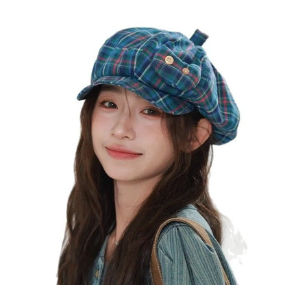 Retro Korean Style Japanese Button Hat Short Brim