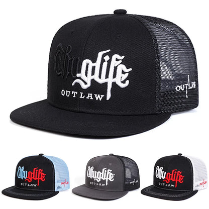 Mob Life Embroidered Street Hip Hop Hat Outdoor Daily Sunshade Mesh Hat