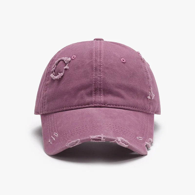 New Beige Plain Distressed Soft-Top Washed Baseball Cap
