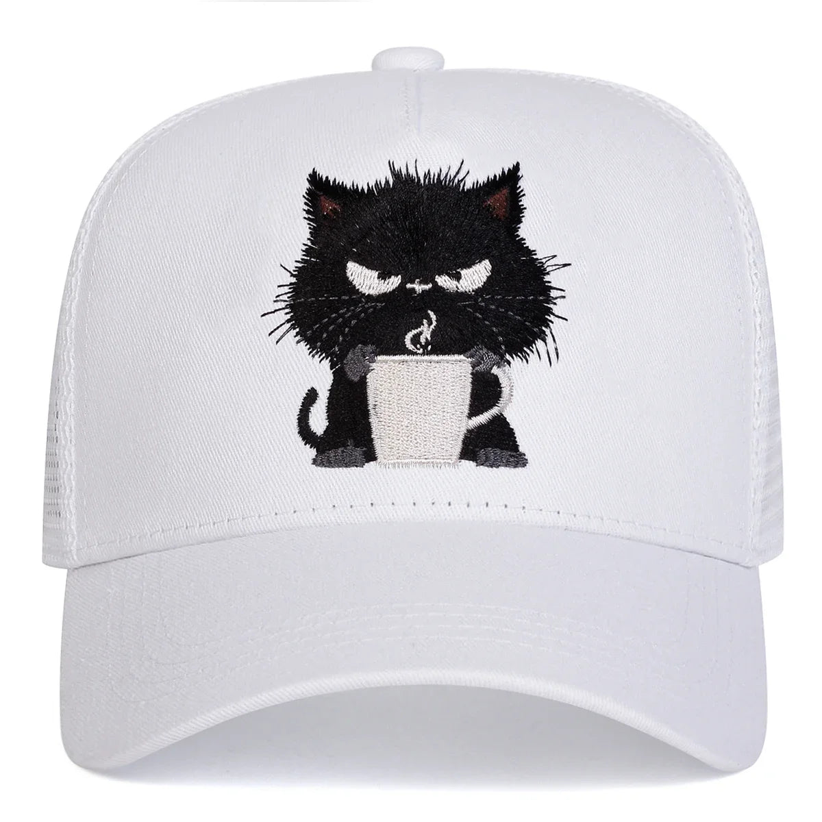 Unisex Black Cat Embroidery Baseball Net Caps Spring and Summer