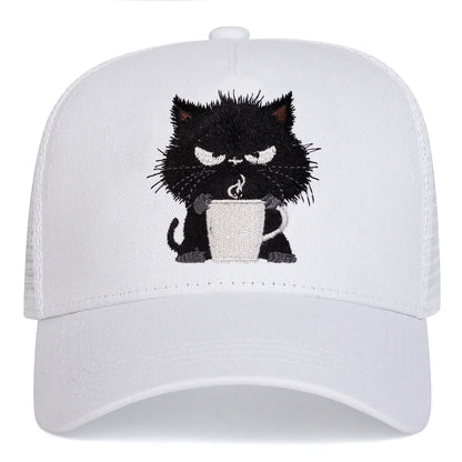 Unisex Black Cat Embroidery Baseball Net Caps Spring and Summer