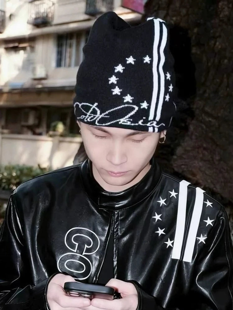 2026 New Trendy Brand Black Loose Soft Elastic Knitted Hat
