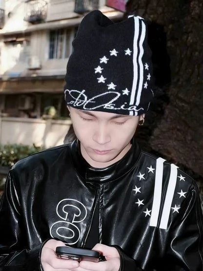 2026 New Trendy Brand Black Loose Soft Elastic Knitted Hat