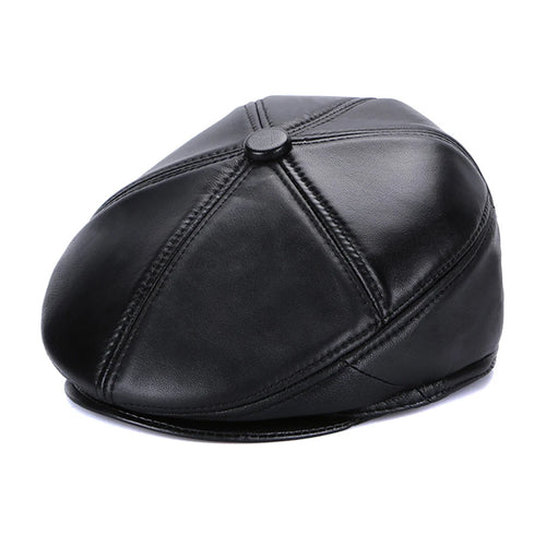 2026 Hot Sale Real Sheep Leather Berets Man Black Casual Duckbill Hats