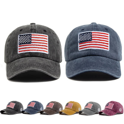USA Flag Embroidery Baseball Cap Retro Washed Cotton Dad Hats
