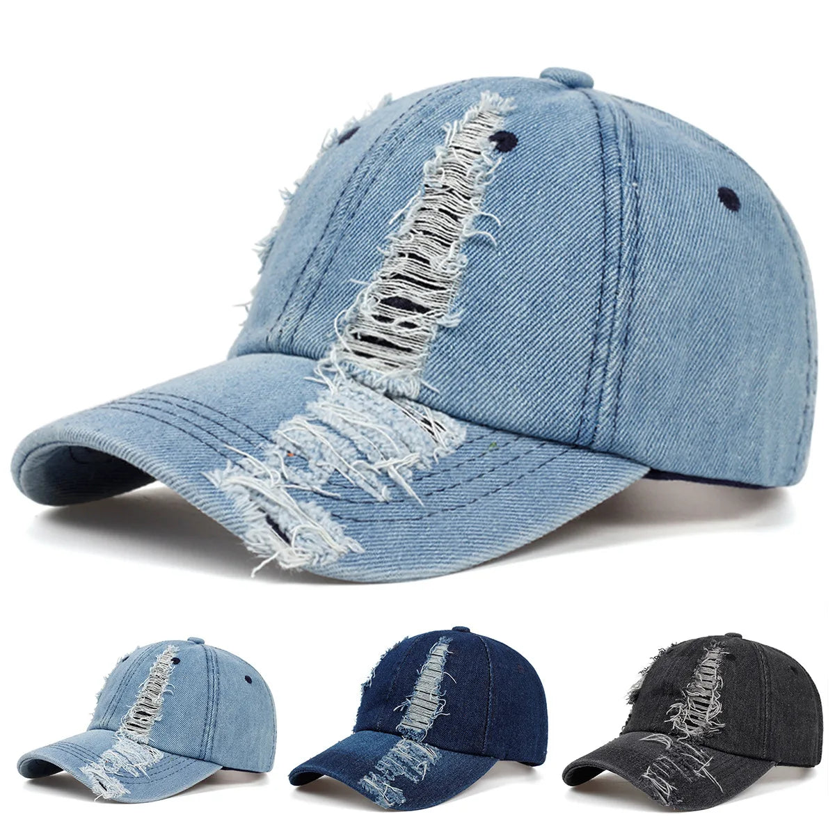 New Perforated Men's And Women's Washed Old Denim Duckbill Hats