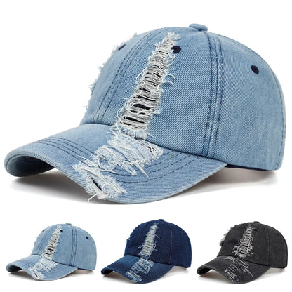 New Perforated Men's And Women's Washed Old Denim Duckbill Hats