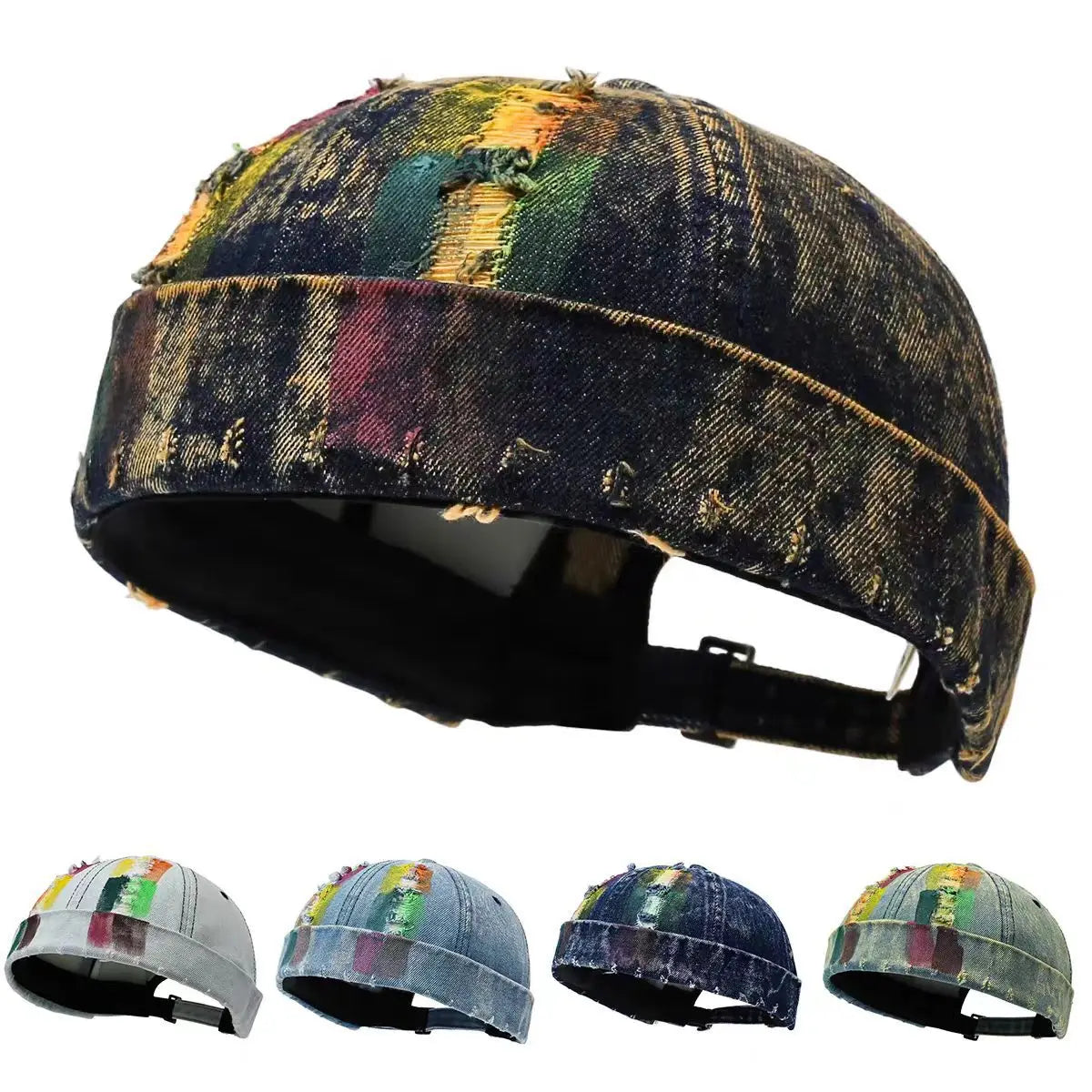 2026 Unisex Single‑Piece Beanie, Distressed Colorful Denim Fisherman Cap