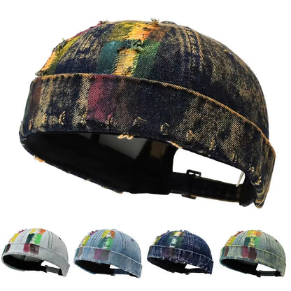 2026 Unisex Single‑Piece Beanie, Distressed Colorful Denim Fisherman Cap