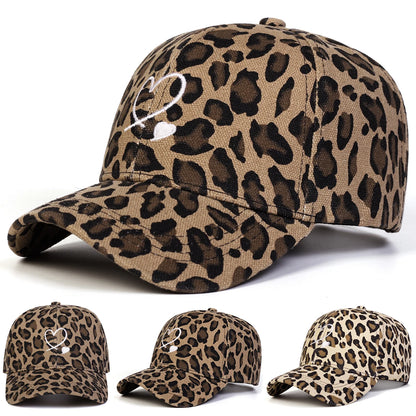 Unisex Leopard Print With Hearts Embroidery Baseball Caps