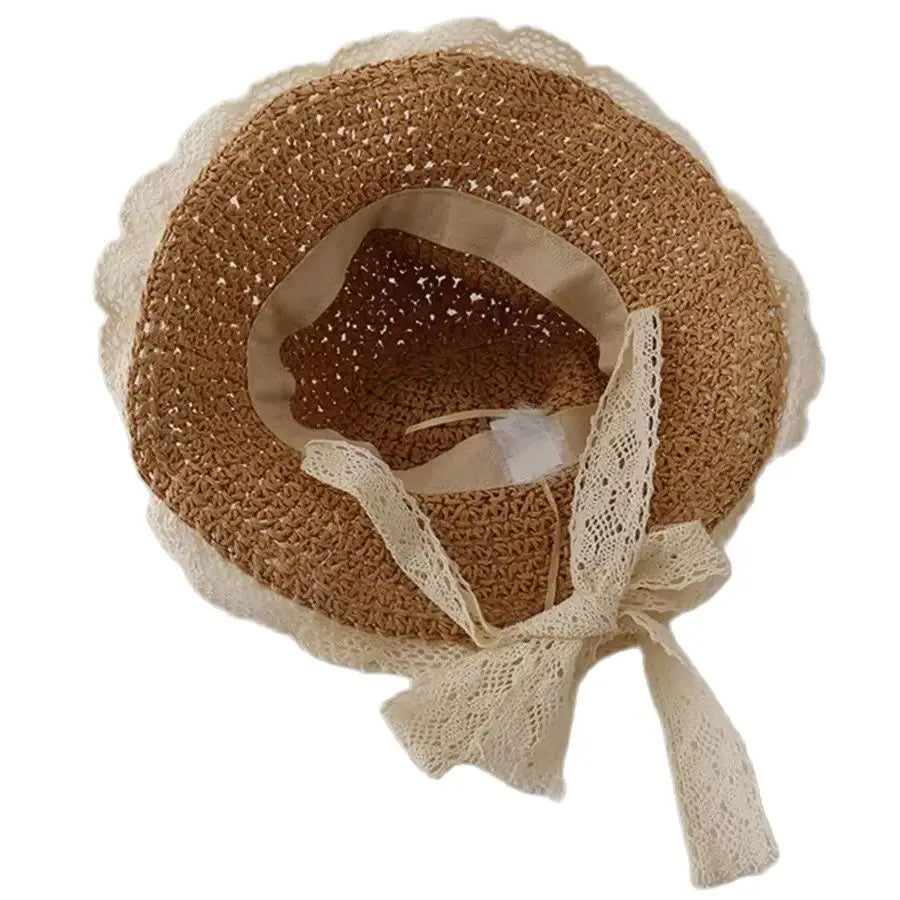 Girls Summer Straw Sun Hat Breathable Beach Fisher Cap