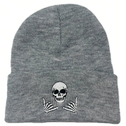 Unisex Winter Warm Skull Embroidery Knit Beanie Hat