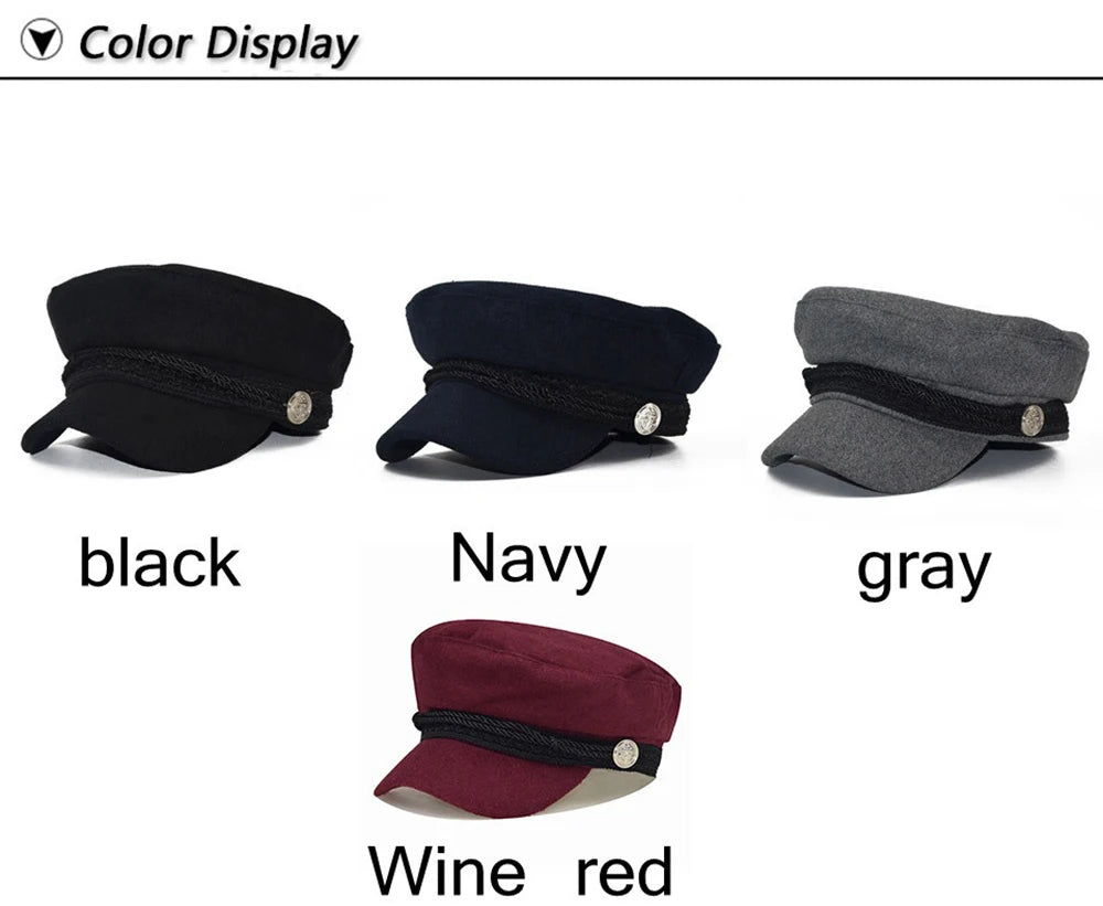 Fashion Women Men Spring Autumn Sailor Black Ladies Beret Top Captain Cap