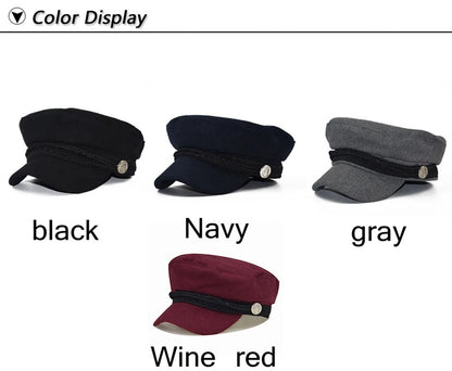 Fashion Women Men Spring Autumn Sailor Black Ladies Beret Top Captain Cap