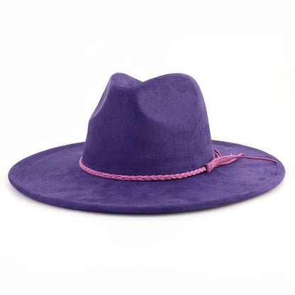 Suede Top Hat 9.5cm Wide Brim Fedora Hat Men Women
