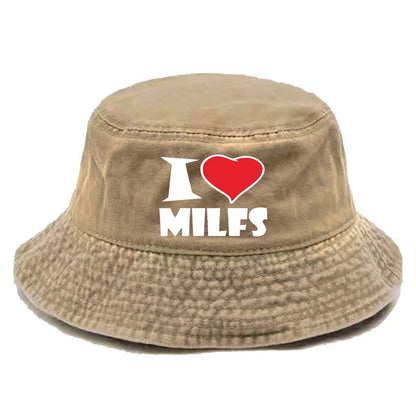 I Hot Love Milfs Bucket Hat Distressed Hats Cap Washed Men Retro