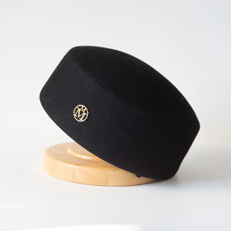 Women Wool Felt Berets Hat Vintage Hard Top Concave Top Fedoras Hats