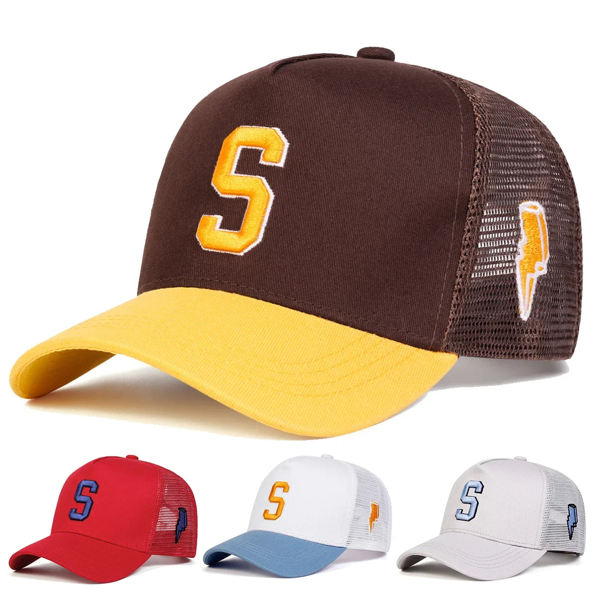 Unisex S Letter Embroidery Side Lightning Baseball Net Caps Spring Summer