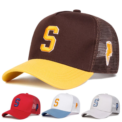 Unisex S Letter Embroidery Side Lightning Baseball Net Caps Spring Summer