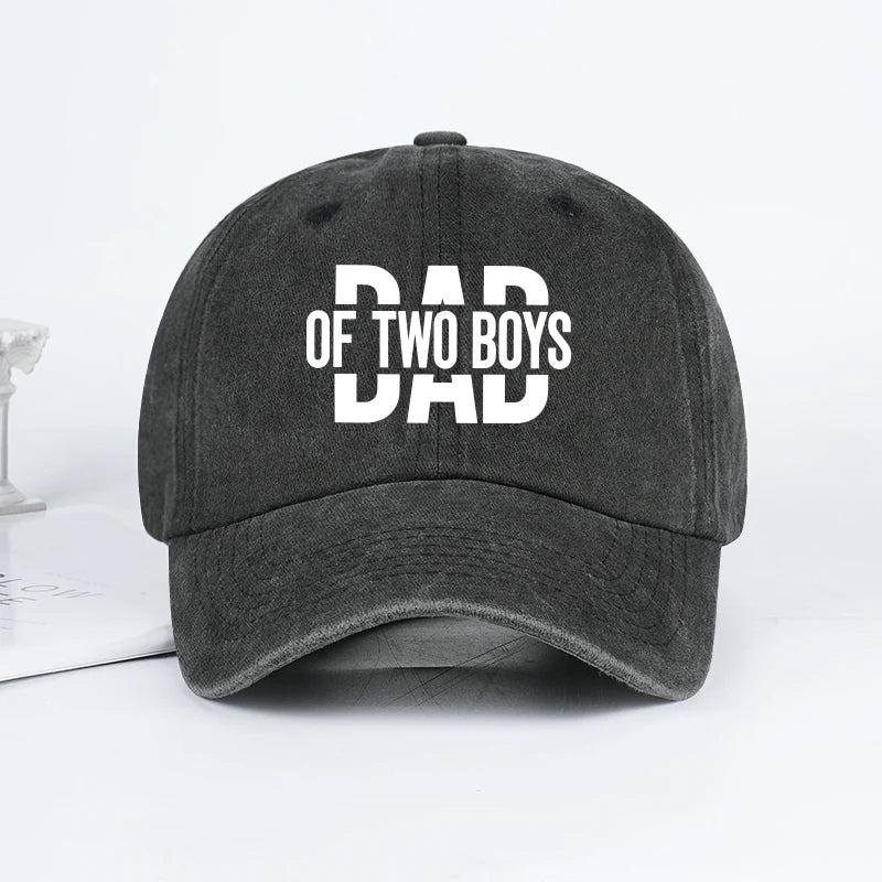 Retro Double Boy Dad Print Washed Baseball Cap