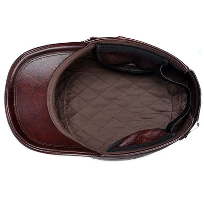 Winter Genuine Leather Cap Men's Flat Caps Military Hat