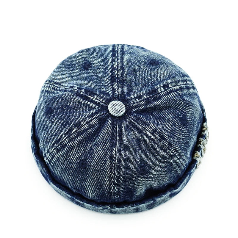 Retro Denim Docker Cap Splicing Style Brimless Caps