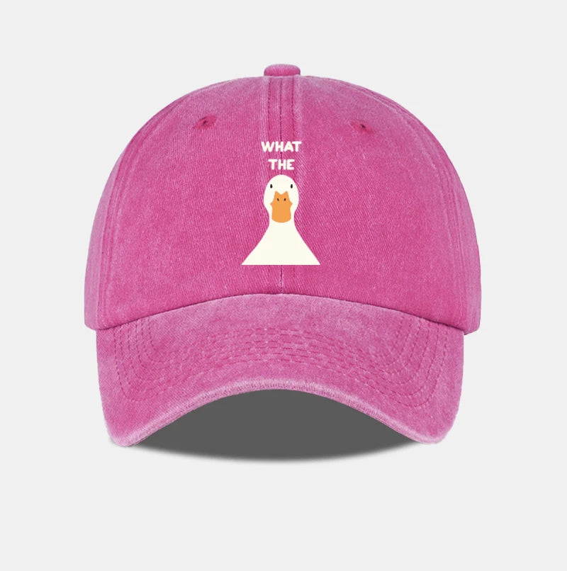 Washed Baseball Cap With What The Duck Print  Adjustable Curved Brim Dad Hat For Casual Streetwear & Daily