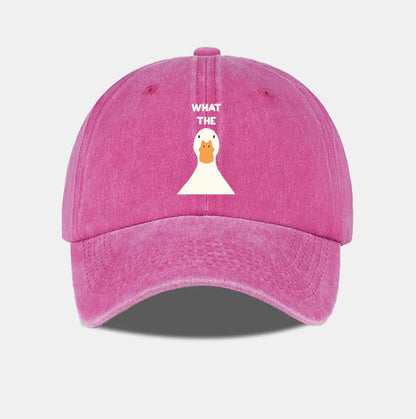 Washed Baseball Cap With What The Duck Print  Adjustable Curved Brim Dad Hat For Casual Streetwear & Daily