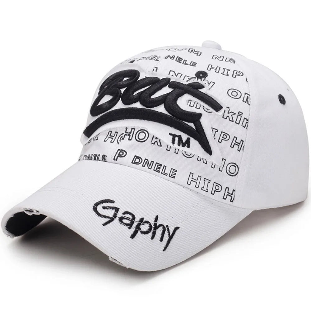 Versatile Broken Hole BAT Embroidery Adjustable Peaked Cap Casual Sunscreen Hats Outdoor Sports