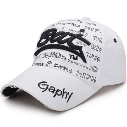 Versatile Broken Hole BAT Embroidery Adjustable Peaked Cap Casual Sunscreen Hats Outdoor Sports