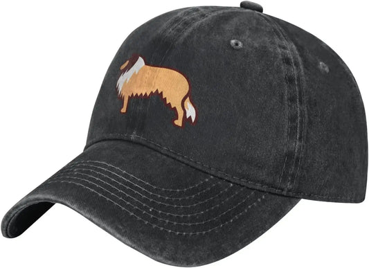 Rough Collie Dog Embroidered Baseball Cap Distressed Cotton Dad Hat