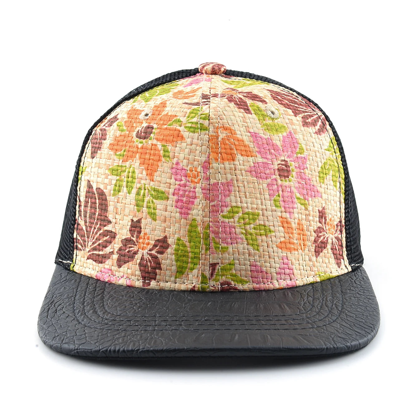 Straw Floral Flat Bill Baseball Cap Women Summer