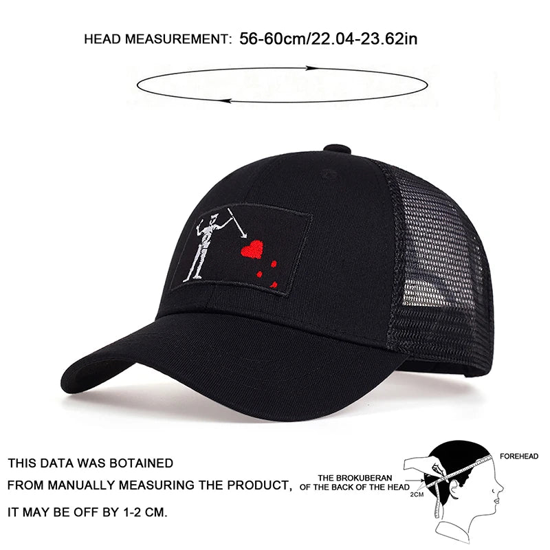 Unisex Skeleton Head Branch Heart Embroidery Baseball Net Caps Spring Summer